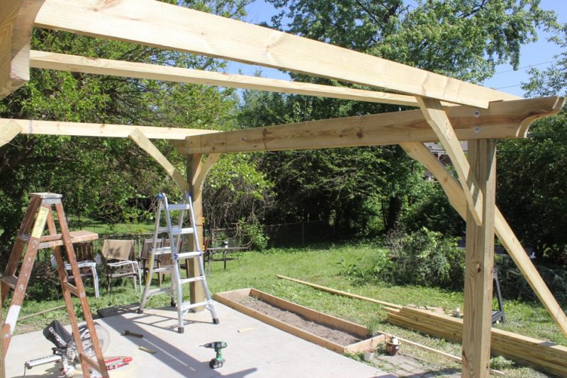 first-pergola-joists-in-and-braced