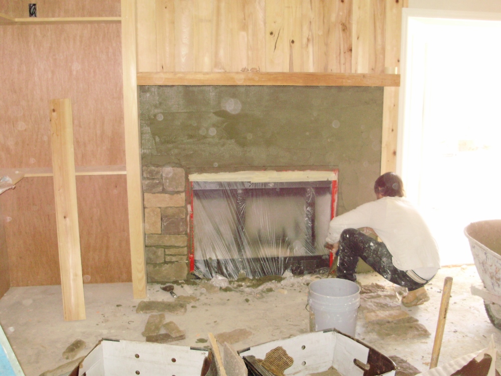 Installing Stone Veneer For A Stacked Stone Fireplace