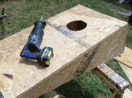 Don't use a reciprocating saw like I did unless you want a wonky hole that needs lots of sanding