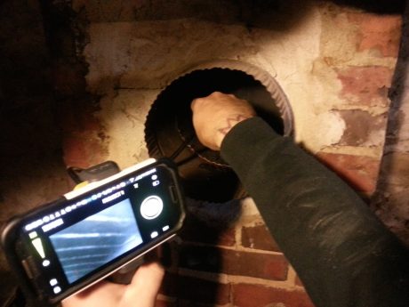 Inspecting the chimney with the nifty scope.