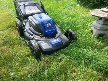 Damp grass is no match for the variable speed motor.
