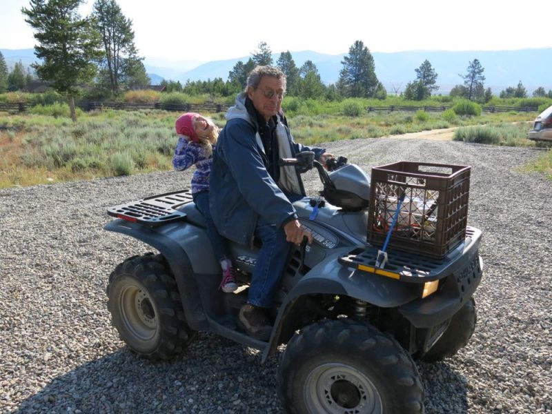 Not quite go-karting, but just as much fun. My daughter and Richard carry on the tradition of four wheel fun