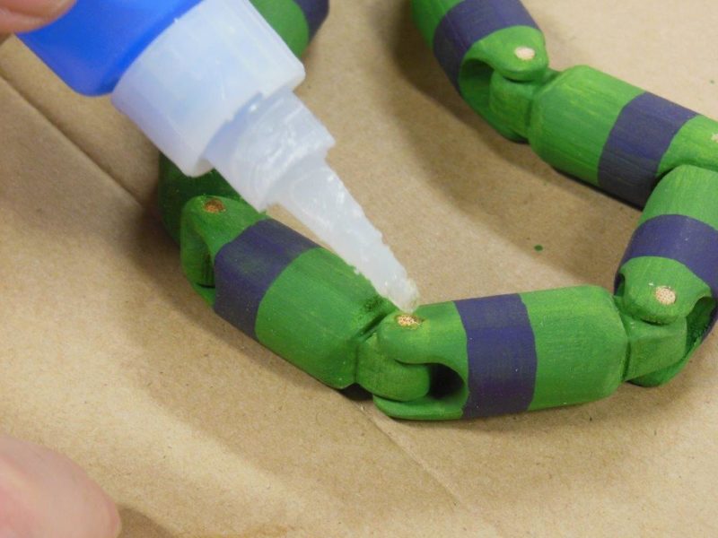Gluing pin in place
