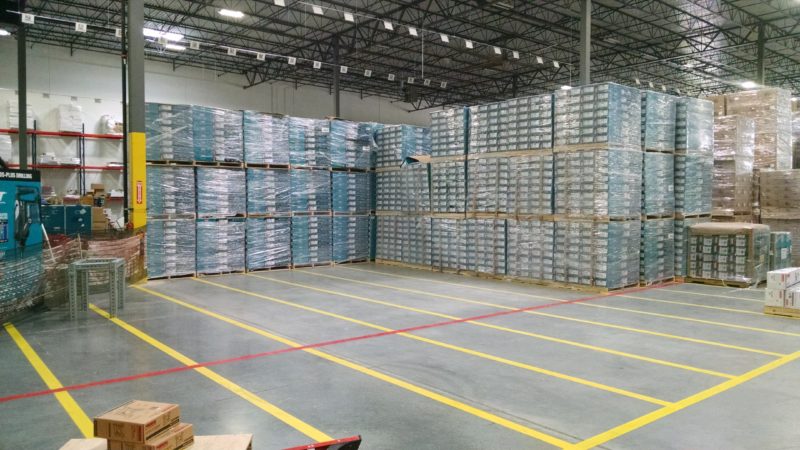 pallets of boxes in warehouse