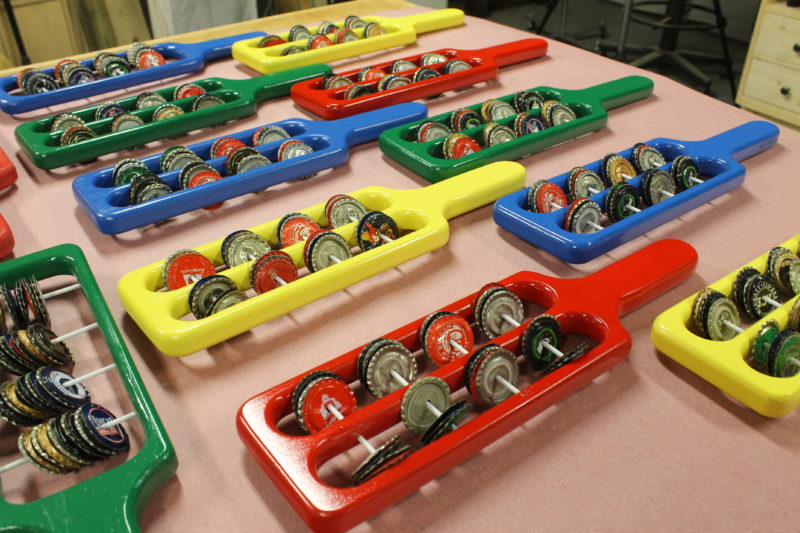 Completed bottle cap tambourine