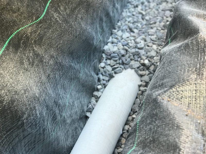 backfilling with gravel around the perforated drain pipe