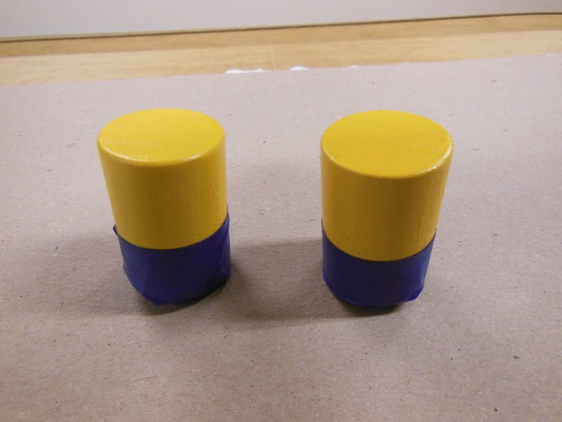 Serving posts, taped and painted