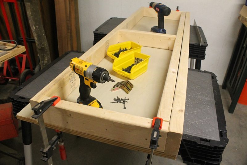 Frame clamped to bench top.