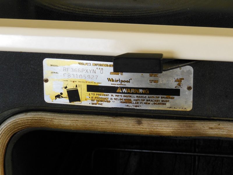 stove repairs Model tag