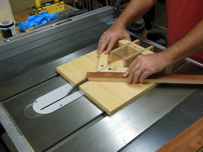 Cutting a 45° angle.