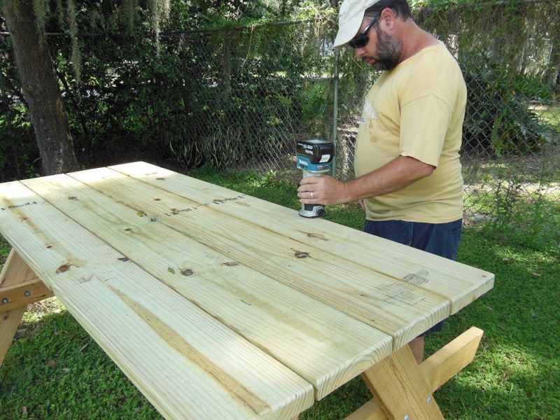 Routing the table top edges for comfort.
