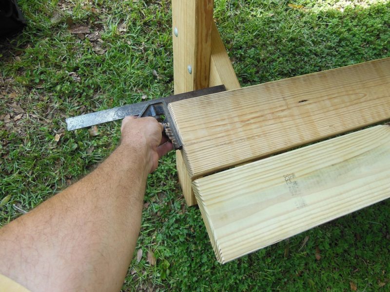 Centering the bench slats.