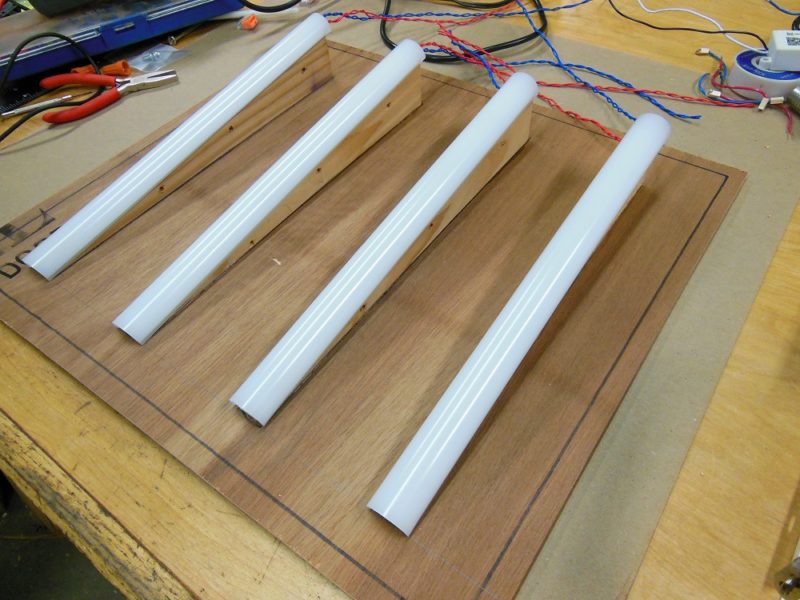 The four light strips sitting in place.