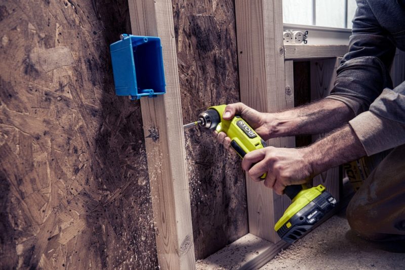 Drilling studs with Ryobi 18V ONE+ HP 3/8" right angle drill.