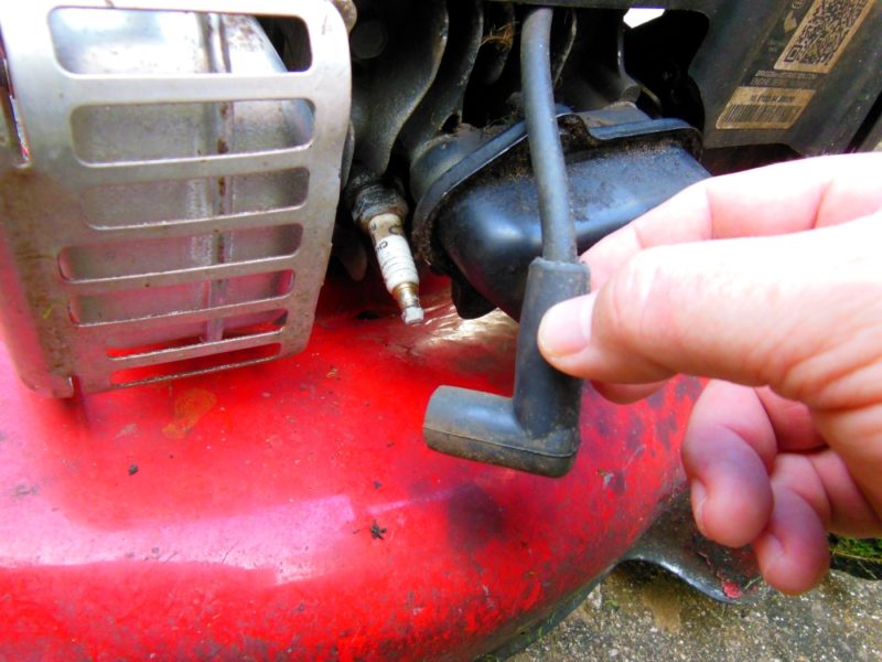 Pull the spark plug cable for safety.