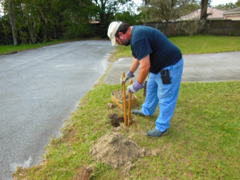 Digging two feet deep.