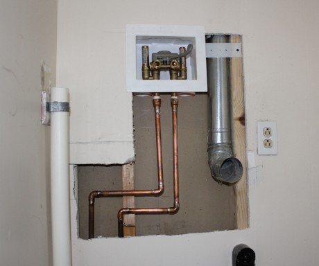 A little drywall, a new vent, and the automatic shut off valve is done