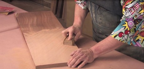 180 grit and opposite diagonal sanding again. Finish off with a light and quick with the grain sanding