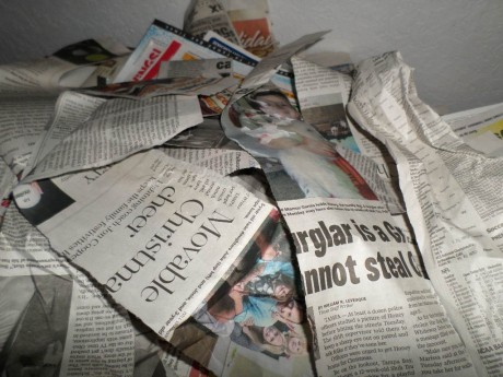 Strips and strips of old newspaper