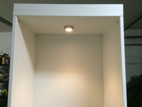 Testing the light installation while still in the garage. Again, make sure everything works sooner rather than later!