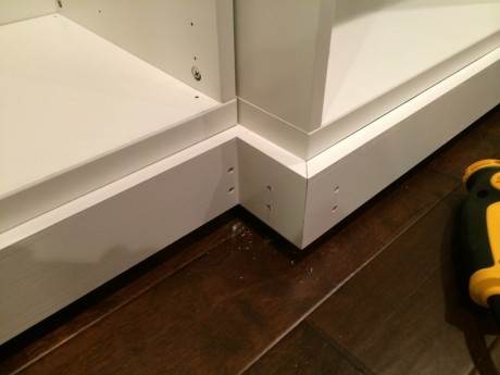 These are the 1X4 trim boards attached to the feet. Make sure to countersink the screw holes so the heads don't peek out.