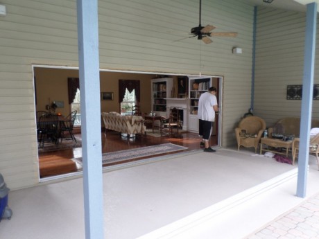 The doors are out and the frame is ready to be removed. Get out the drop cloth please!